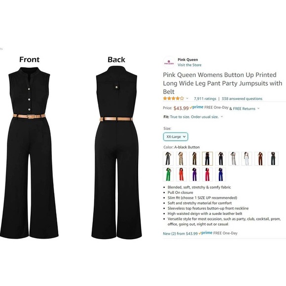 NEW Pink Queen Button Up Long Wide Leg Jumpsuit w/ Belt-XXL - Picture 2 of 7